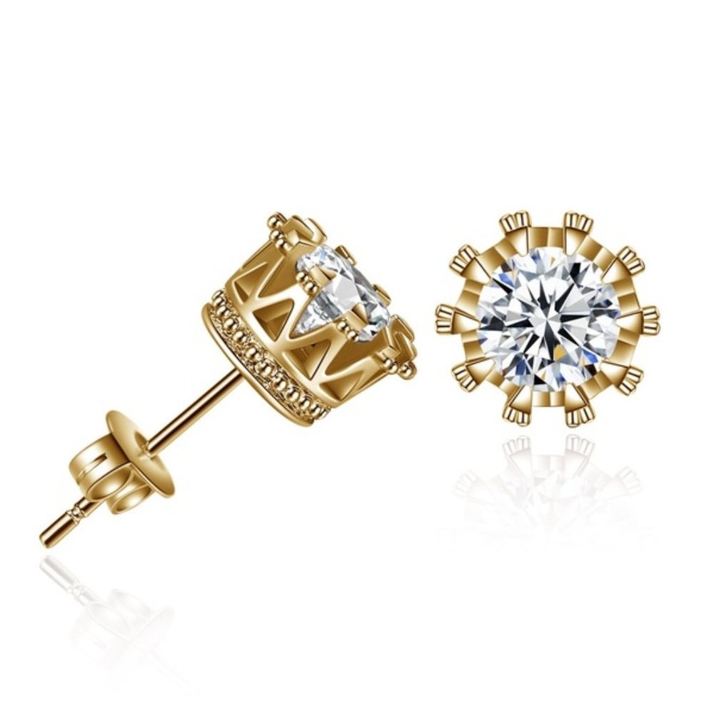 1 CT Crown Gold Diamond Wedding Earrings Gift - Picture 5 of 5
